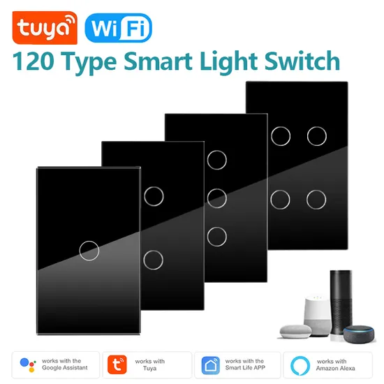 Tuya WiFi APP Remote Controlled Work with Alexa and Google Home Us Standard 120 Type Smart Wall Switch 