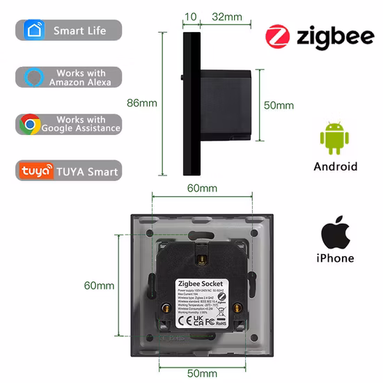 Crystal Glass Wall Smart Home Socket Alexa Home Zigbee Socket