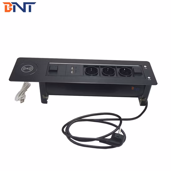 New Design Brushed Aluminum Built in Smart Wireless Phone Charger Hidden Office Meeting Desk Table Power Sockets