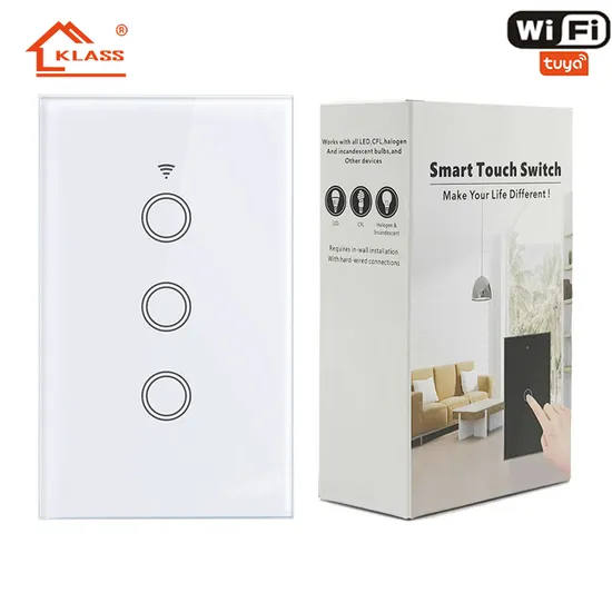 Klass Us Standard IP65 Bluetooth Wireless WiFi Wall Touch Tuya Electrical Light Switch with Tempered Glass Smart Switch 