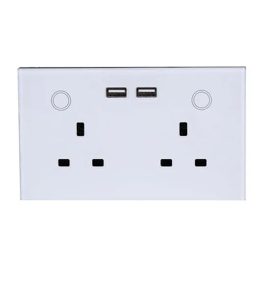 UK Standard White Panel Socket WiFi USB2.0 Ports Smart Wall Outlet Socket by APP Control 