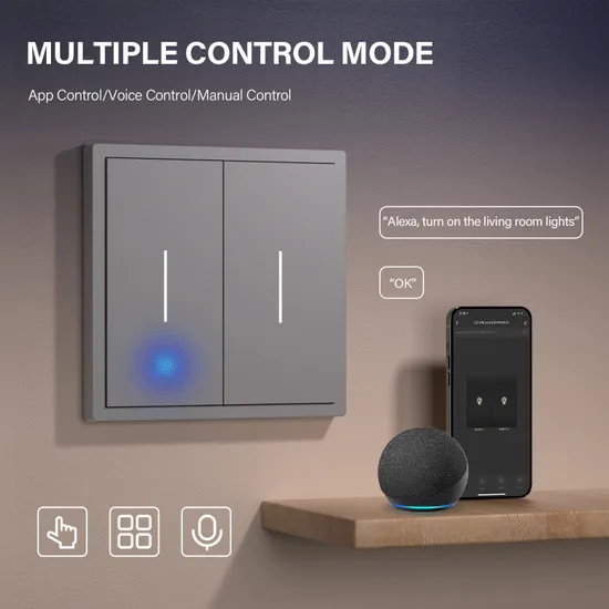 Factory PC Panel EU Standard 2 Gang 2 Way Tuya WiFi Zigbee Light Click Button Electric Wall Smart Switch Socket 