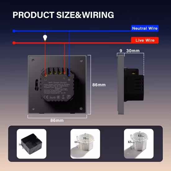 16A WiFi Bluetooth Zigbee PC Panel Wireless 2 Gang Smart Wall Switch