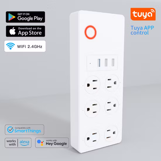 Tuya WiFi Smart Power Strip USA 6AC 3USB Charging Ports Timing Voice Control Energy Monitoring Works with Alexa Google Assistant